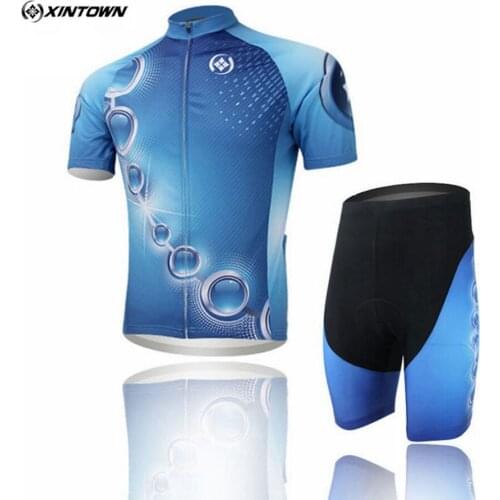 XINTOWN Men Cycling Jersey Sets With Bib Shorts Bike Team Cycling Clothing Outdoor Sportswear Blue Riding Clothing