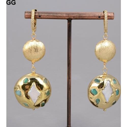 GuaiGuai Jewelry Cultured White Pearl Star Shape Green Chrysoprase Gold Color Plated Edge Earrings For Women