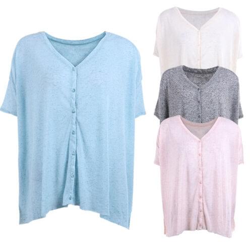 Women Summer Top, Solid Color Loose V-Neck Outfit, Short Sleeve Button-Down Wild Fashion Knitted Casual Top Shirt