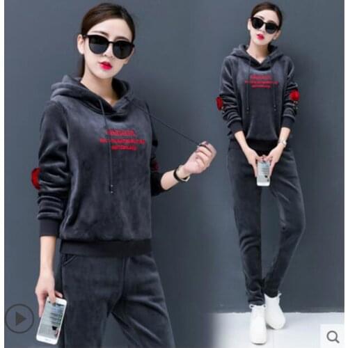 Women Sportswear 2pcs Set Winter Warm Velour Tracksuit Two Piece Set Long Sleeve Hoodies And Pants sweat suits women Outfits