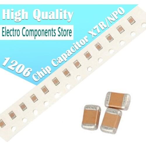 10PCS/Lot 1206 SMD Chip Multilayer Ceramic Capacitor NPO X7R 5% 10pF 1pF 56pF 102J 680pF 220pF Multilayer Chip Ceramic Capacitor
