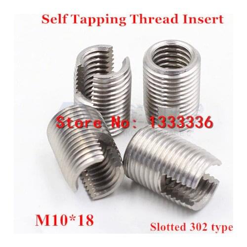 10pcs M10*1.5*18 (L) Self Tapping Thread Insert, 302 Slotted Type Stainless steel Screw Bushing M10 Wire Thread Repair Insert