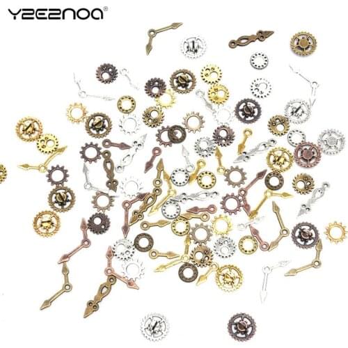 100Pcs/Lot Mixed Gear Cog Vintage Metal Metal Steampunk Pointer Charms Fit Jewelry Pendant Charms Makings
