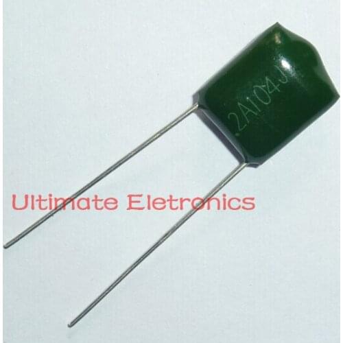 100pcs Mylar Film Capacitor 100V 2A104J 0.1uF 100nF 2A104 5% Polyester Film capacitor
