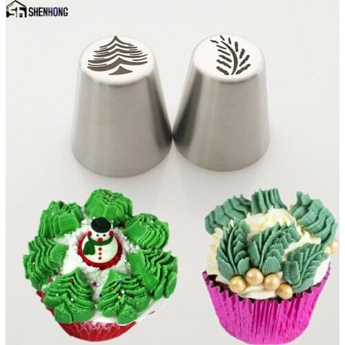 SHENHONG 2PCS Christmas Tree Icing Piping Tips Special Russian Leaf Nozzle Bakeware Cupcake Cake Decorating Pastry Baking Tools
