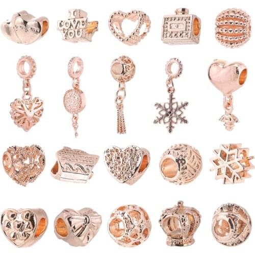 2Pcs/Lot Rose Gold Alloy Heart Crown Charm Beads Fit Fashion Brand Charm Bracelets for Women Valentines Day Jewelry Gift