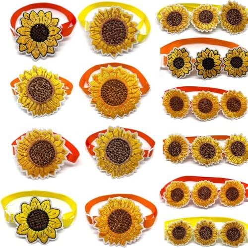 50/100pcs Fall Pet Dog Bow Tie Dog Supplies Pet Accessories Adjustable Dog Collars Sunflower Style Bow Ties for Small Middle Dog