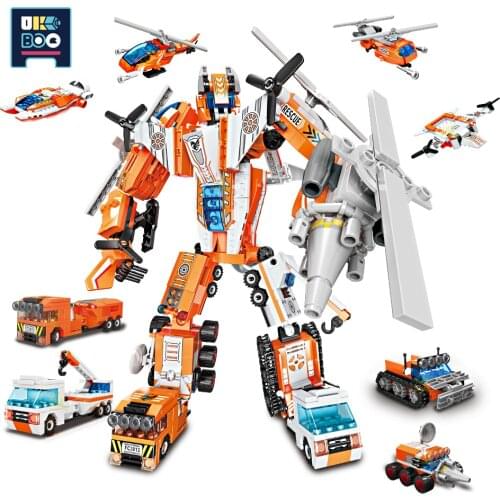 773PCS 8in1 City Rescue Vanguard Mech Building Blocks Transformation Robot Aircraft Truck Educational Bricks Toys for Children