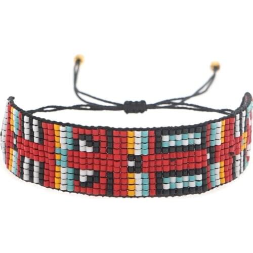 Retro Geometric Pattern Couple Beaded Handmade Miyuki Rice Bead Bracelet Gift for Girl Friend Natural Stone Beads Cuff Bracelet