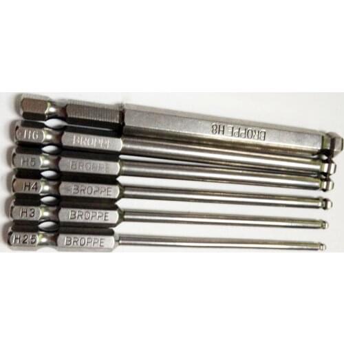 6 Pcs/set 1/4" 100mm H2.5-H8 Ball Head Hex Screwdriver Bits S2 Magnetic Electric Drill Screwdriver Head Power Driver Tools