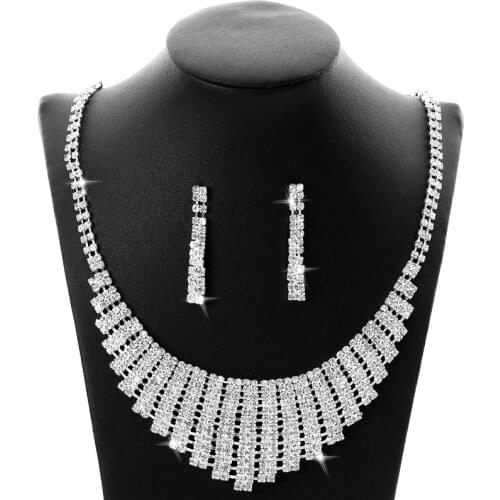 3PCS Rhinestone Crystal Bridal Jewelry Sets Necklaces Earrings Sets African Beads Jewelry Sets Wedding Engagement Jewelry