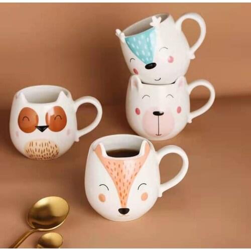 Bear Fawn Owl Ceramic Mugs Painted Creative Design INS Wind Milk Coffee Cups Breakfast Cartoon Big Belly Drinkware Protrud Ears