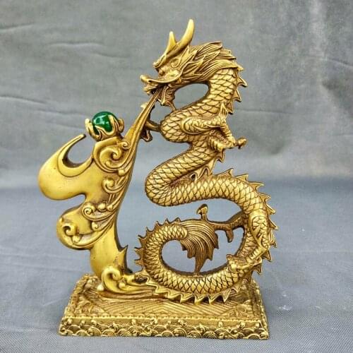 2021 HOME Bring wealth money GOOD LUCK Royal Dragon BRONZE Sculpture FENG SHUI Statue Home store Company mascot talisman