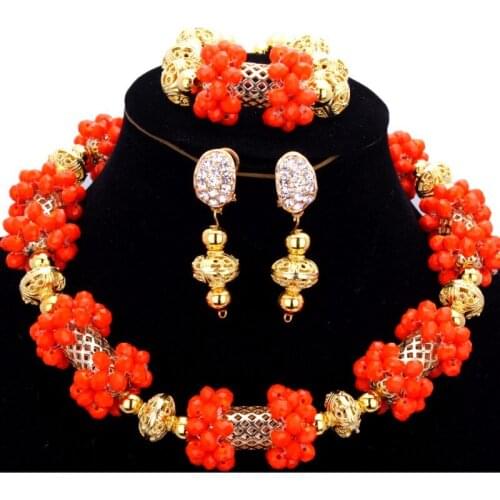 Dudo Store Bridal Fashion Dubai Jewelry Set For Nigerian Wedding Gold Orange Women Party Choker Necklace Set Free Shipping 2019