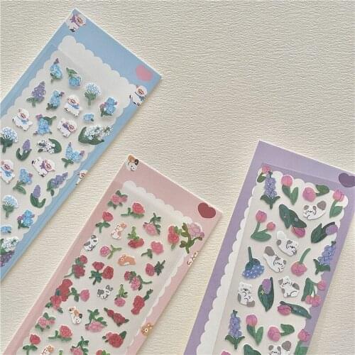 Korean Cute Cartoon Sticker Animal Rose Sequin Sparkling Star Chasing Card Diy Decoration Sticker sticker sheets