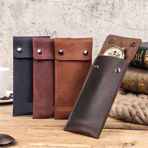 Retro Genuine Leather Watch Box Bracelet Storage Bag Portable Travel Jewelry Leather Pouch Watch Pouch Bag Case for Men Women