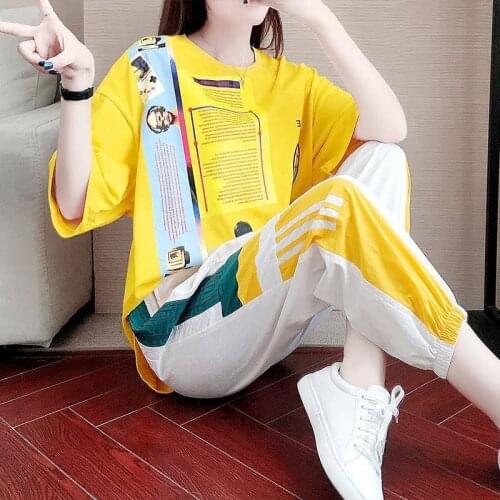 Womens Tracksuit Trouser Suits Sports Outfit Leisure Summer Fashion Brand Loose Thin Korean Pants Short Sleeve Two Piece Set