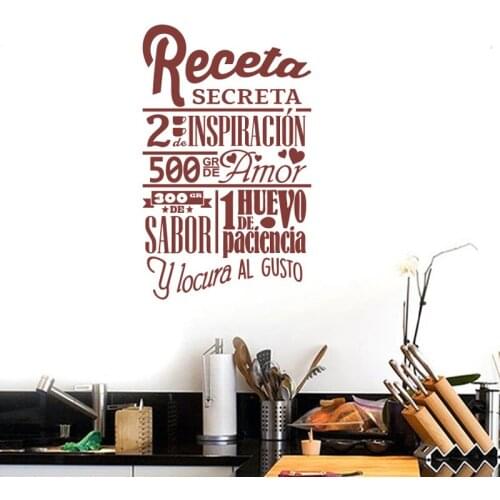 Kitchen Cuisine Wall Stickers Spanish Recipe Secret Quote Vinyl Decal Love Cook cooking Art Mural Restaurant Deocration Creative
