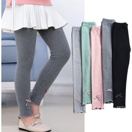 2020 Bow Knot Ruffles Leggings for Girls Spring Autumn Students Pants Solid Color Skinny Children Trousers Kids Clothes 3-10Y