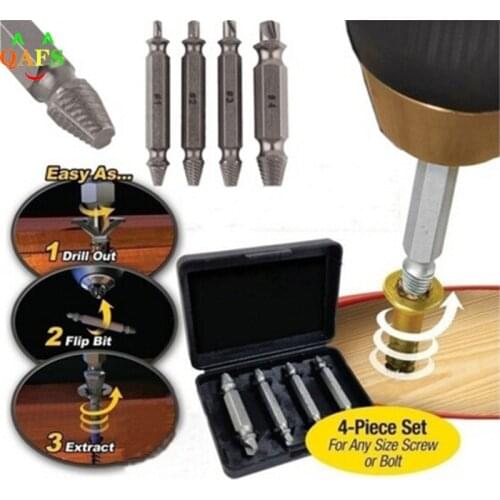 JETTING 4Pcs Screw Extractor Drill Bits Guide Set Broken Damaged Bolt Remover Double Ended Damaged Screw Extractor 1# 2# 3# 4