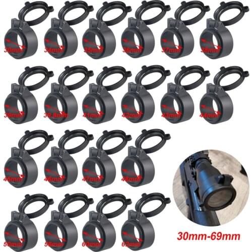30mm-69mm Transparent Rifle Scope Lens Cover Flip Up Quick Spring Protection Cap Objective Lense Lid for Airsoft Hunting Rifle