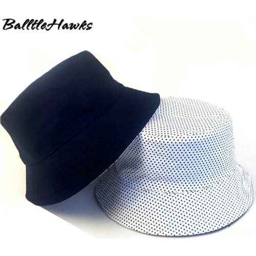 Black Solid Dots Bucket Hat Two Side Wear Unisex Simple Bob Caps Hip Hop Gorros Men Women Panama Cap Beach Fishing Boonie Sunhat