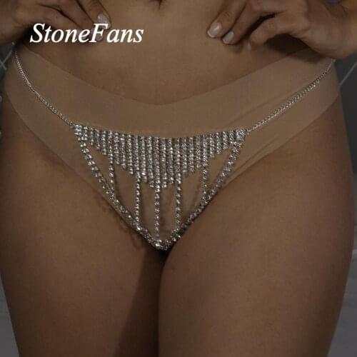 Stonefans Sexy Underwear Crystal Thong Panties Jewlery for Women Hollow Rhinestone Bikini Panties Waist Lingerie Chain Jewellery