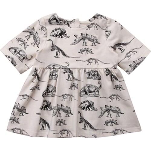 Kids Newborn Baby Girls Half Sleeve Dinosaur Princess Dress Outfits Cotton 0-3Y O-neck Long Sleeve Fashion Cotton Baby Clothes
