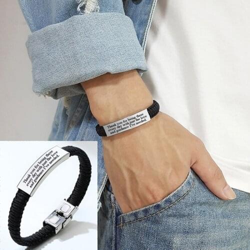 Handmade Nylon Rope Braided Bracelets Customize Engrave Logo Name Stainless Steel ID Bangle For Women Men Jewelry