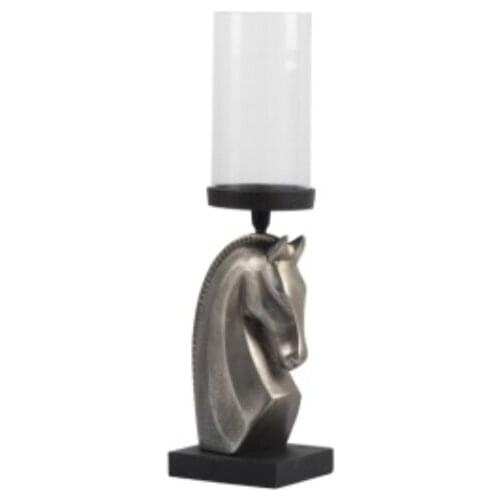 Porio Silver Black Horse Candle Holder 18x13x54cm