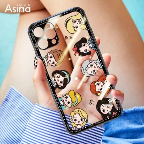 ASINA Transparent Tempered Glass Case for iPhone 11 12 Pro Max 12 Mini XS XR X Fashion Cartoon Cover For iPhone 7 8 Plus SE 2020