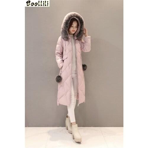 Boollili Womens Down Jackets White Duck Womens Coat Fur Collar Hooded Winter Jacket Padded Women Long Parka Abrigo Mujer