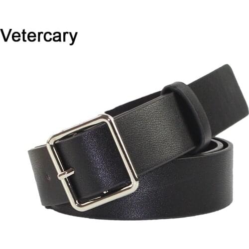 Silver pin buckle belts for women black PU leather solid color fashion brown strap belt for jeans students waist belts female