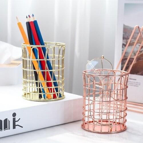 Rose Gold Home Desk Stationery Decor Pen Pencil Pot Holder Container Organizer Makeup Brush Stand