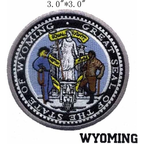 Wyoming State Seal 3"wide embroidery patch for texts/two persons/a angel