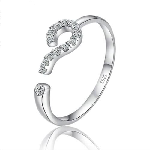 KOFSAC New Fashion Sterling Silver 925 Rings For Women Party Exquisite CZ Question Mark Ring Finger Jewelry Valentines Day Gift