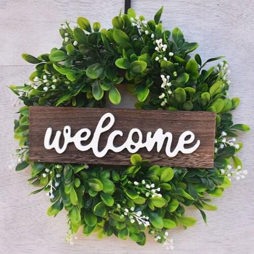 Welcome Sign with Wreath Decor Front Door Artificial Eucalyptus Garland For Home Wedding Party Cafe Summer Decor