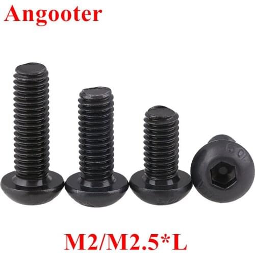 1000pcs M2 M2.5*L Black Steel Hexagon Socket Button head Screw Round Head Mushroom Machine Screws Bolts