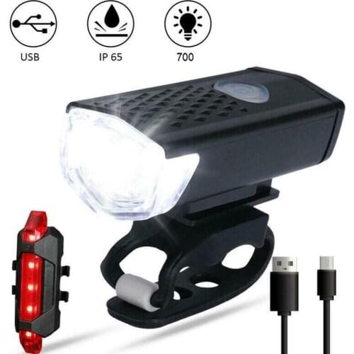 2pcs Bike Bicycle Lights LED USB Rechargeable 300 Lumens Lights Front Headlight+Rear Taillight Cycling Light Bike Accessories