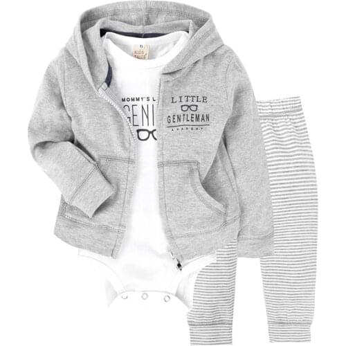 2018 New Casual Newborn Kids Coat+Romper+Cardigan Pants 3Pcs/Set Baby Girls Clothes Outfit Gray Bodysuits Baby Boys Clothes Sets