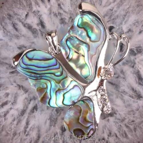 40X53MM Silver Plated Abalone Shell Butterfly Pendant