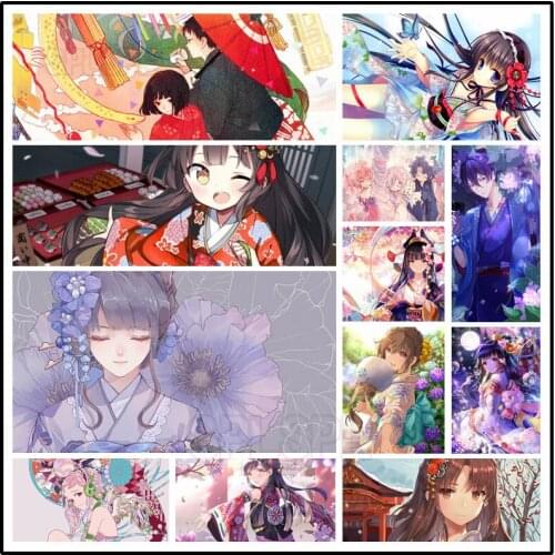 5D Diamond Painting Anime Japanese Manga Girl Wearing Gorgeous Kimono with Flowers On Head Bedroom Corridor Porch Decor Pictures