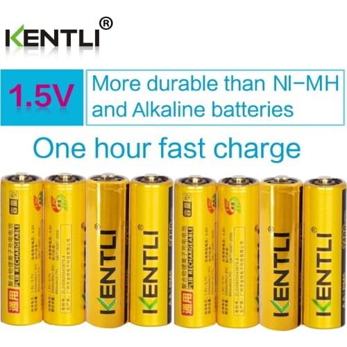 KENTLI 8 pcs Free Shipping AA 2400mWh 1.5V polymer lithium li-ion rechargeable batteries battery cell with low self discharge