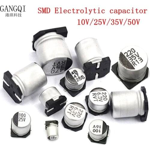 10pcs SMD 10V 16V 25V 35V 50V Aluminum Electrolytic Capacitor 1UF 2.2UF 3.3UF 10UF 22UF 33UF 47UF 100UF 220UF 330UF 470UF 1000UF