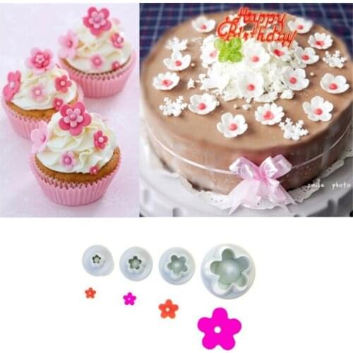 Aomily DIY 4pcs/Set Flower Cake Mold Flower Chocolate Cookies Mould Set Hand Press Plunger Baking Wedding Cake Decorating Tools