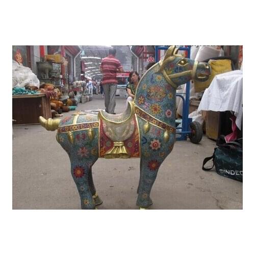 Bi001955 China Royal Pure Bronze Cloisonne Lucky Feng Shui war-horse Tang Horse Statue