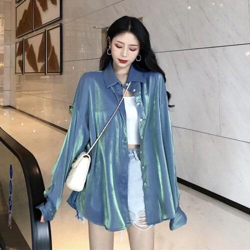 Blouse Women Womens Summer Loose Mid-Length Long-Sleeved Shirt Tup Cardigan Shirt Blusas Ropa De Mujer