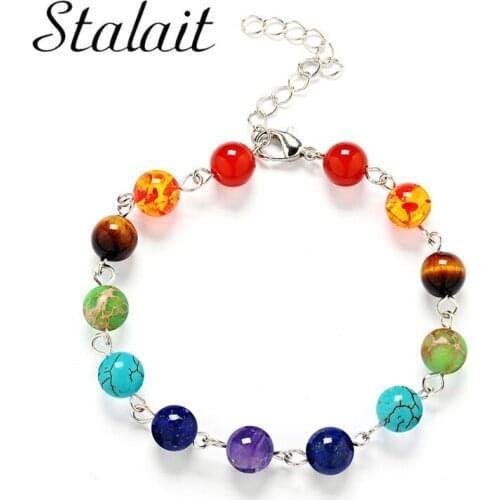 8mm Colorful Beaded Buddha 7 Chakra Bracelet For Men Natural Matte Onyx Stone Hologram Women Yoga Jewelry