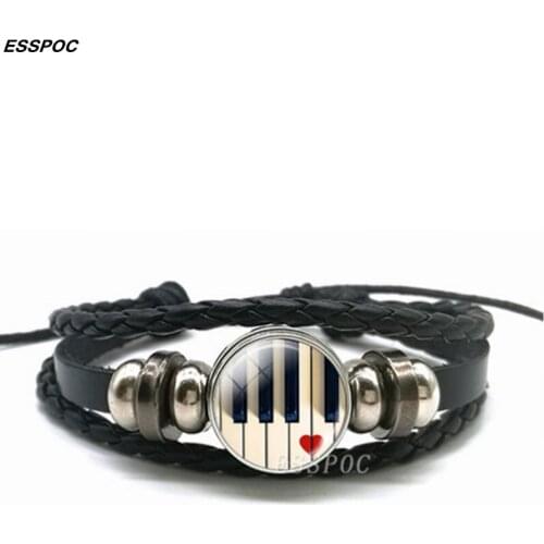 Piano Keyboard Buckle Bracelet Multi-layer Leather Bracelet Bangle Men Women Fashion Handmade Jewelry Music Teacher Lovers Gift