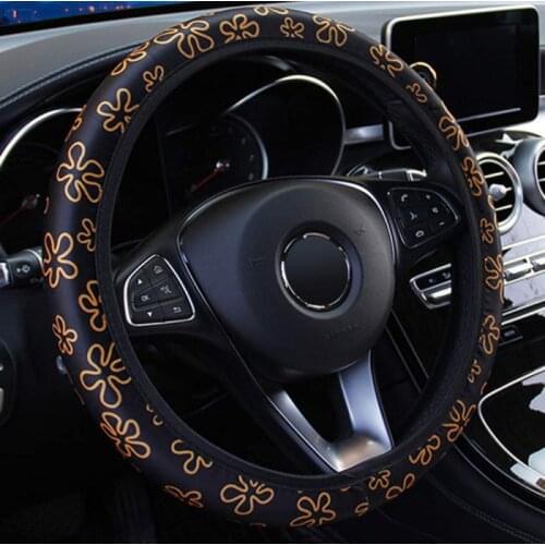 Car Steering Wheel Covers Flowers Print Anti-slip Auto Soft Styling Elastic Band Adjustable Car Accessories Interior Decoration